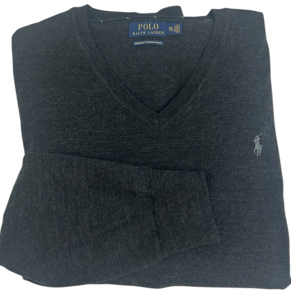 Polo by Ralph Lauren Men's 100% Washable Merino Wool V-Neck Gray Sweater SZ XXL - Picture 1 of 10